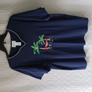 Alfred Dunner XL Navy Blue Palm Trees w/Hammock Short Sleeve Top